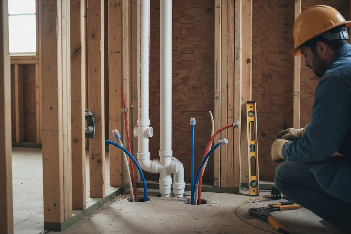 Drain and supply rough-in during Sump Pump Repair in Oxon Hill